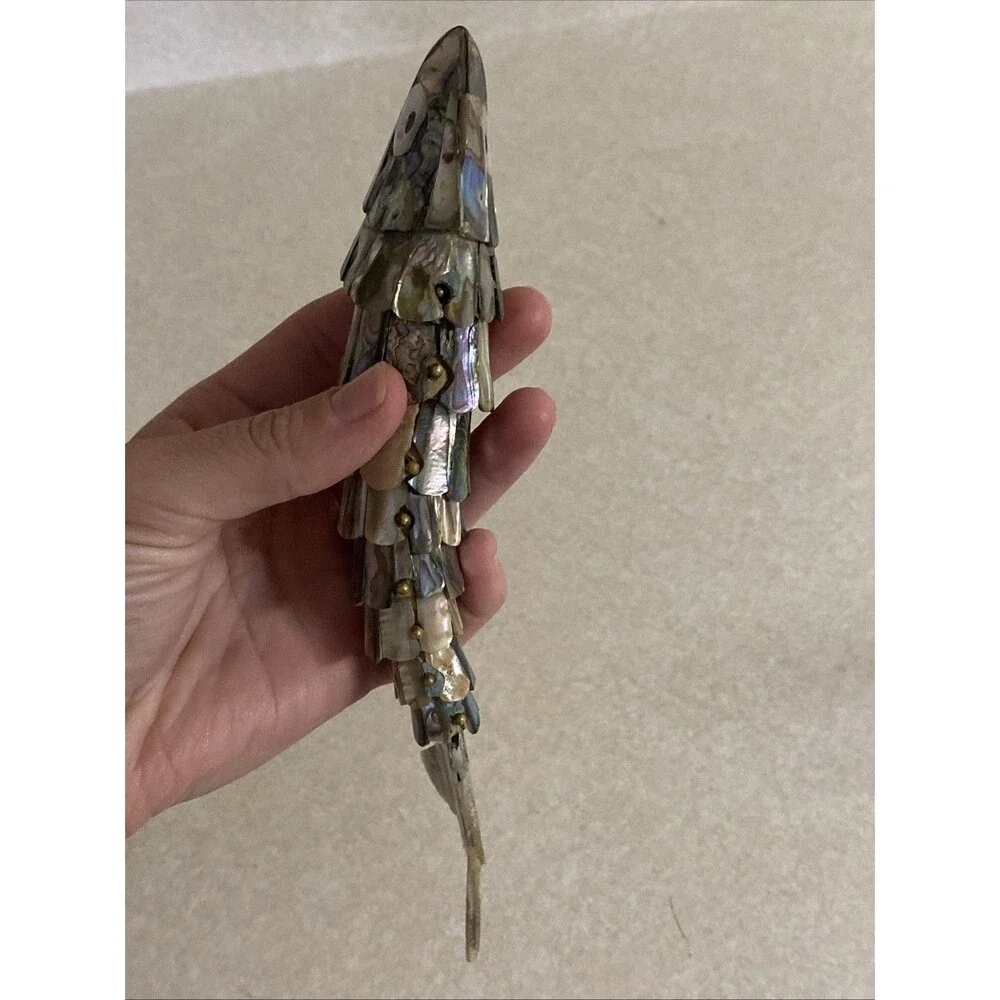 VINTAGE ARTICULATED FISH BOTTLE OPENER MOTHER OF PEARL ABALONE SHELL MEXICO